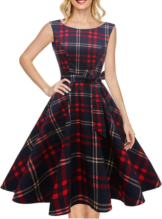 Women'S Boatneck Sleeveless Swing Vintage 1950S Cocktail Dress New