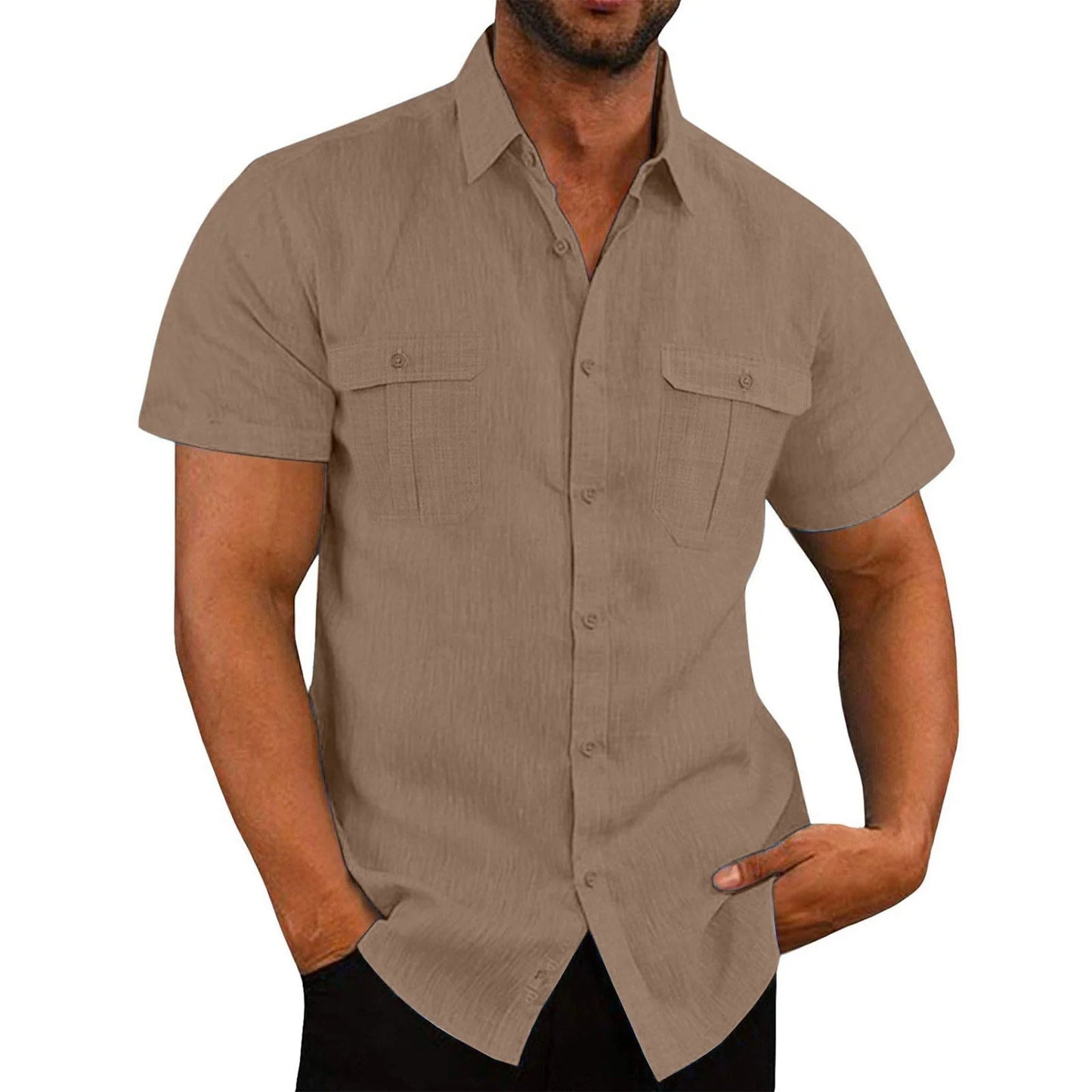 Mens Short Sleeve Classic Shirts Fishing Casual Regular-Fit Button-Up Collared Plaid Double Pocket Dress Shirt Top Tees Blouses Men Short Sleeve Shirts Button up Clearance Beach Wedding Shirt M-5XL