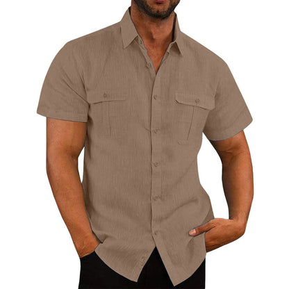 Mens Short Sleeve Classic Shirts Fishing Casual Regular-Fit Button-Up Collared Plaid Double Pocket Dress Shirt Top Tees Blouses Men Short Sleeve Shirts Button up Clearance Beach Wedding Shirt M-5XL