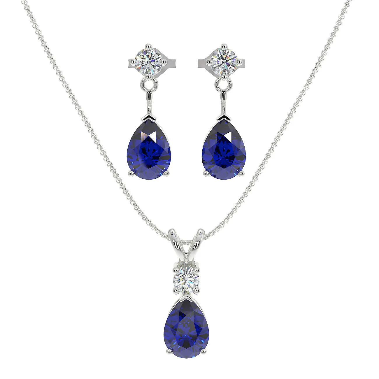 Jewelry Set for Women, Natural Pear Shaped 7X5Mm Opal and 3Mm Created Emerald Pendant Necklace and Matching Pear Shaped Opal and Emerald Stud Earrings