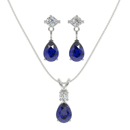 Jewelry Set for Women, Natural Pear Shaped 7X5Mm Opal and 3Mm Created Emerald Pendant Necklace and Matching Pear Shaped Opal and Emerald Stud Earrings