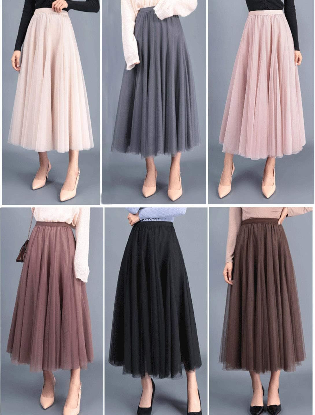Tulle Skirts for Women Pleated Layered Tutu Skirt Ladies Elegant Flowy Long Skirts Bridesmaid Wedding Midi Skirt