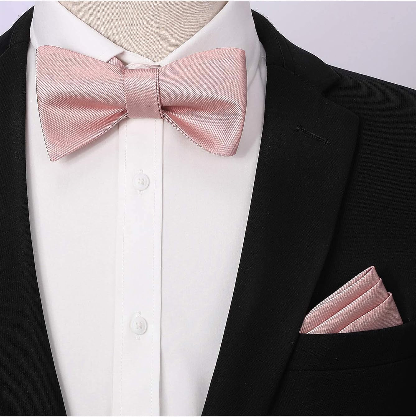 Bow Ties for Men Solid Color Self Tie Bow Tie Pocket Square Set Classic Formal Satin Bowties for Tuxedo Wedding Party