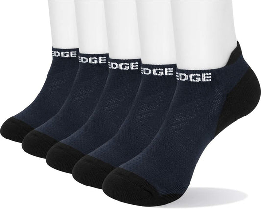 Mens Ankle Socks 5 Pairs/Pack Athletic Cushioned Breathable Low Cut Running Socks(Blue, Large)