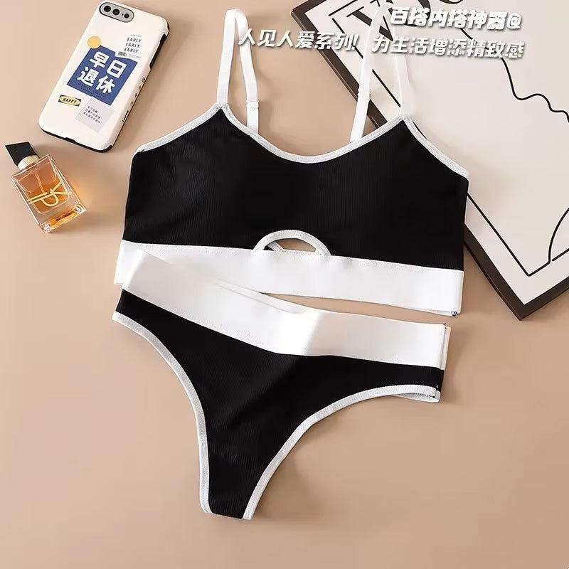 Seamless Bras Sports Bra and Panties Set Women Hollow Out Cotton Underwear U Back Push up Bras Comfort Sexy Lingerie Set