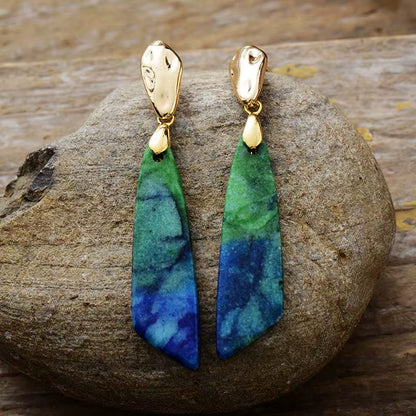 Trending Gold Plated Long Natural Stones Statement Stud Earrings Designer Femme Jewelry Bijoux Wholesale Dropshipping