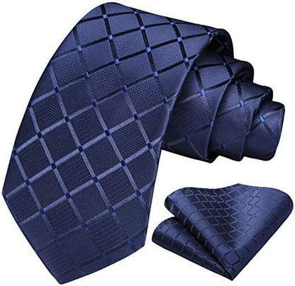 Plaid Checkered Tie Handkerchief Woven Classic Formal Men'S Necktie & Pocket Square Set