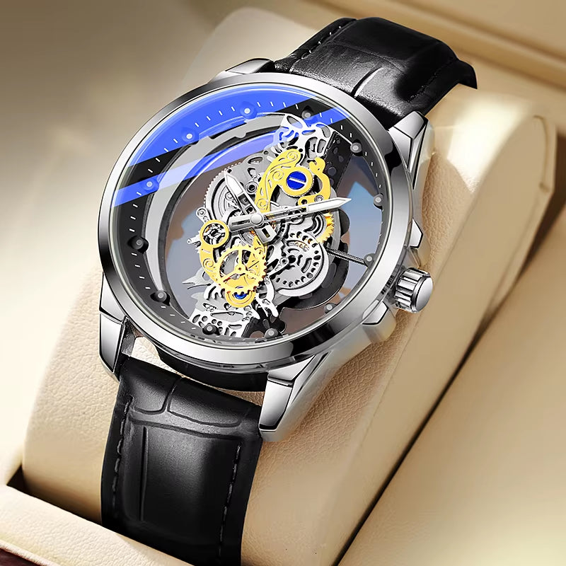 Hot Trendy Fashion Wholesale Men Golden Skeleton Automatic Quartz Wrist Watches Luxury 2024
