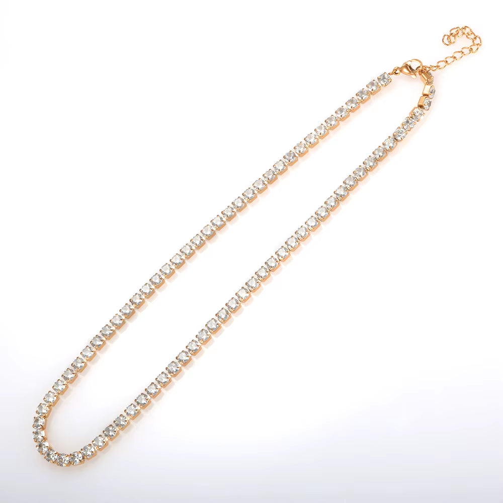 Fashion High Quality Stainless Steel Cubic Zirconia Collar Necklace Rhinestone Bracelet Woman Trendy Jewelry Set Gift Wholesale