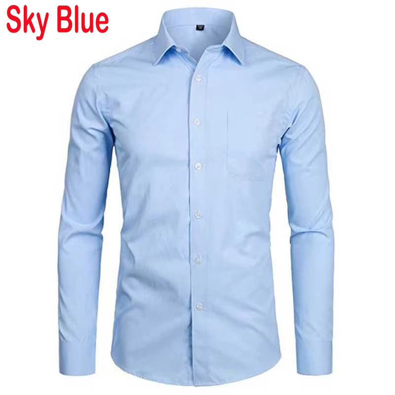 Men'S Top Quality Dress Shirts 2023 Fashion New Slim Fit Long Sleeve Shirt Men Black White Formal Button up Shirt Chemise Homme