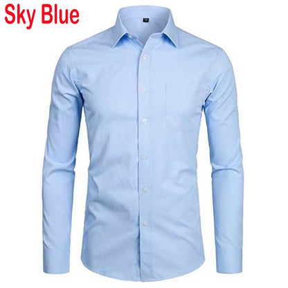 Men'S Top Quality Dress Shirts 2023 Fashion New Slim Fit Long Sleeve Shirt Men Black White Formal Button up Shirt Chemise Homme
