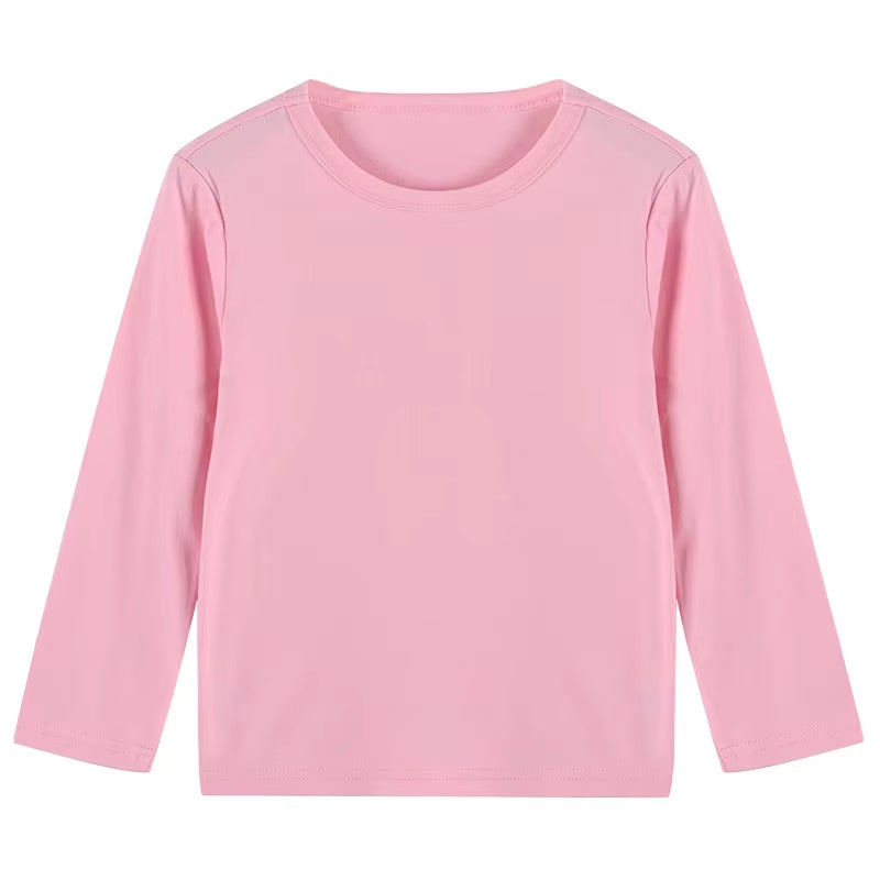 2025 Spring Autumn Children Long Sleeves T-Shirt Kids Solid Color Undershirts Sweat Sweaters Baby Boys Girls round Neck Top