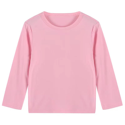 2025 Spring Autumn Children Long Sleeves T-Shirt Kids Solid Color Undershirts Sweat Sweaters Baby Boys Girls round Neck Top