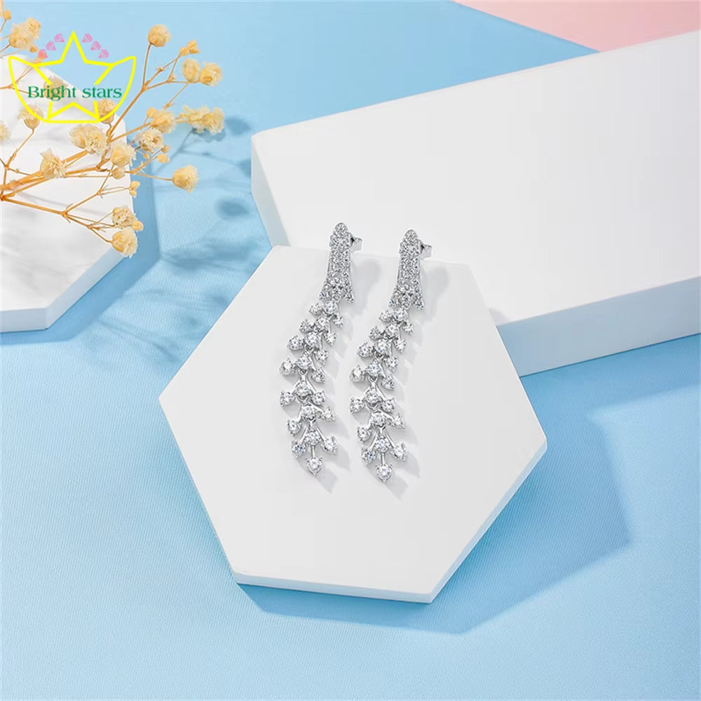 Bright Star Light Luxury Long Tassel Earrings Synthetic Zircon 925 Silver Nail Phoenix Feather Earrings