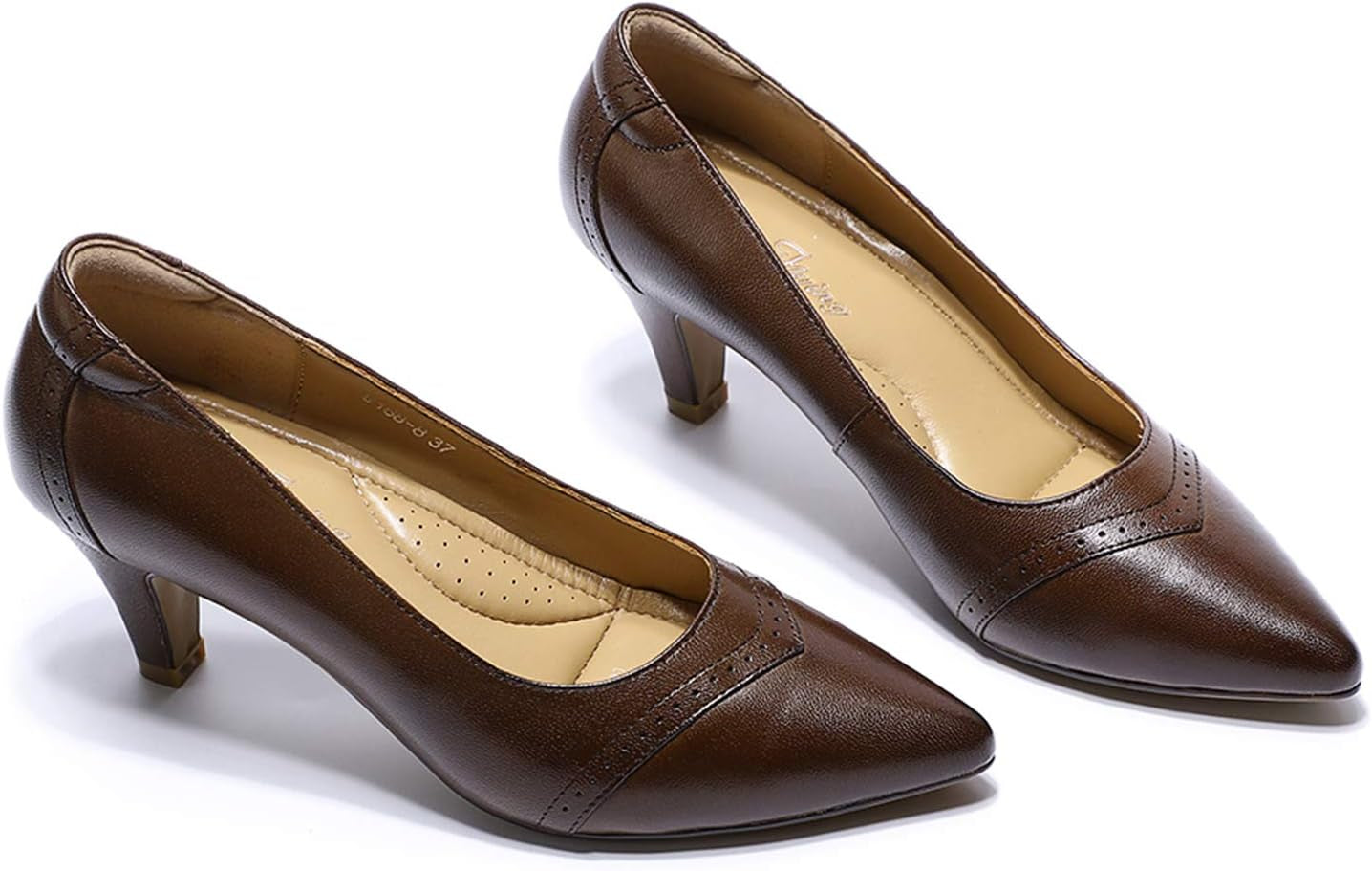 Women'S Leather Pointed Toe Dress Pumps Comfort High Heels Office Work Shoes for Ladies