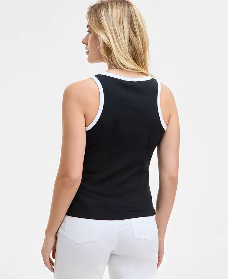 Women'S Contrast Tipped Micro Rib Tank Top, Exclusively at Macy'S