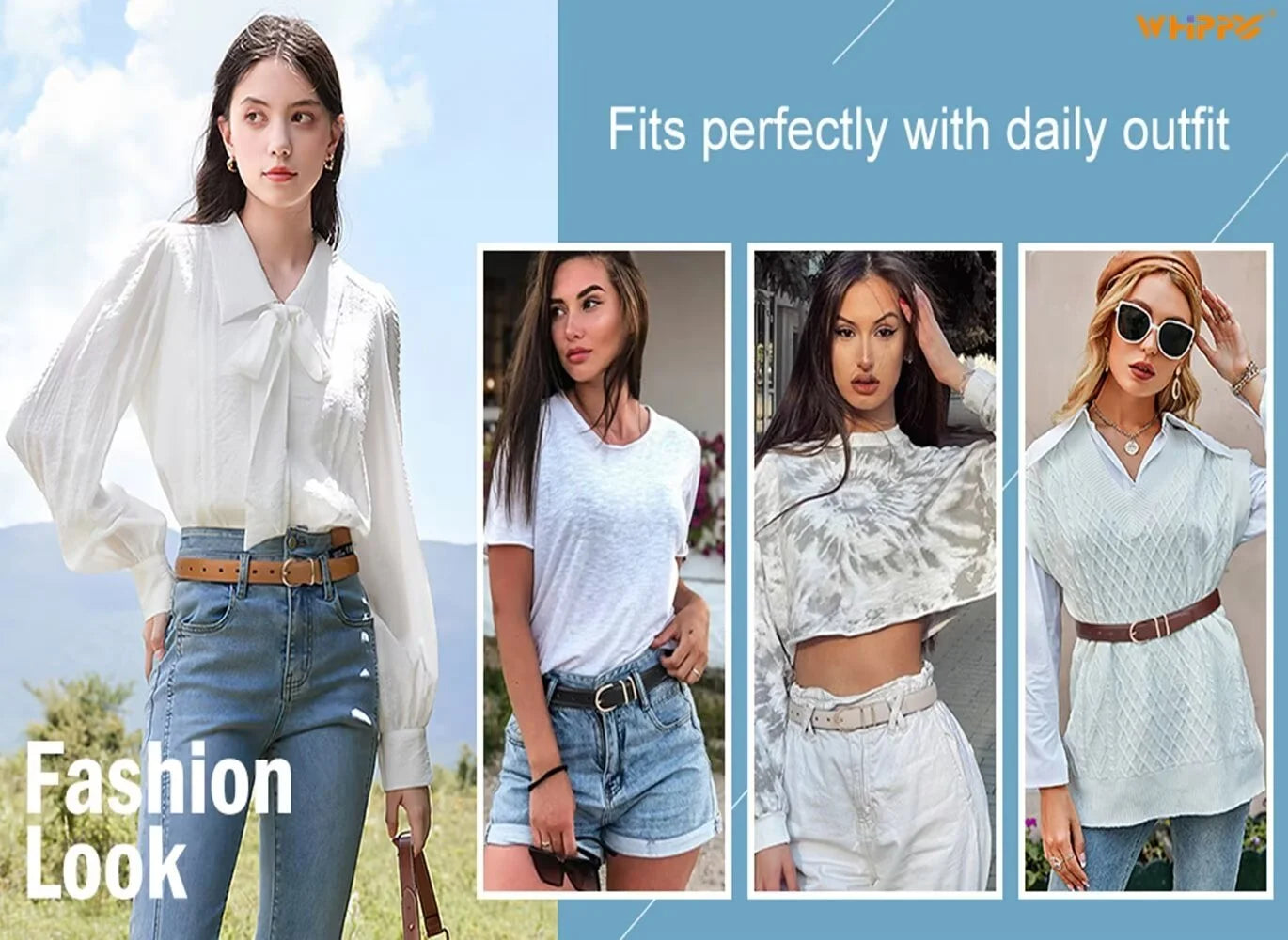 Women Leather Belts Ladies Dresses Belt for Jeans 2 Pack