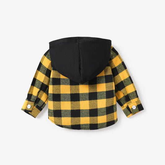 Baby Boy Classic Grid Hooded Top Grid/Houndstooth Classic Suitable for Autumn Season Soft and Comfortable