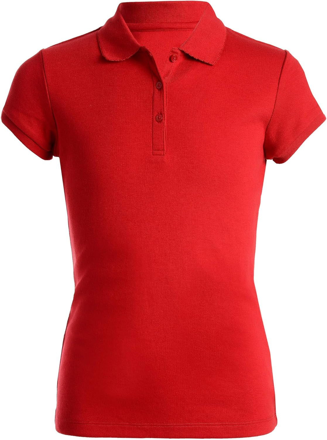 Girls' School Uniform Short Sleeve Polo Shirt, Button Closure, Soft Pique Fabric