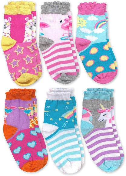 Girl'S Unicorn Llama Giraffe Flamingo Novelty Pattern Crew Socks 6 Pack