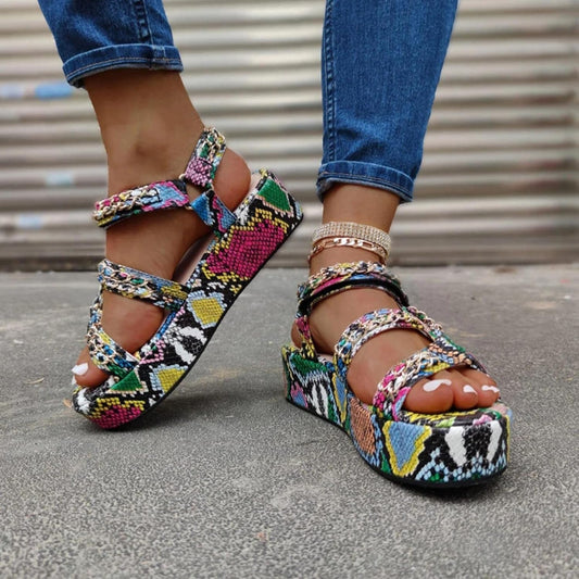 Womens Snakeskin Platform Shoes Beach Sandals Multicolor Open Toe Wedge Sandals Shoes(Multicolor,11)
