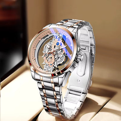 Hot Trendy Fashion Wholesale Men Golden Skeleton Automatic Quartz Wrist Watches Luxury 2024