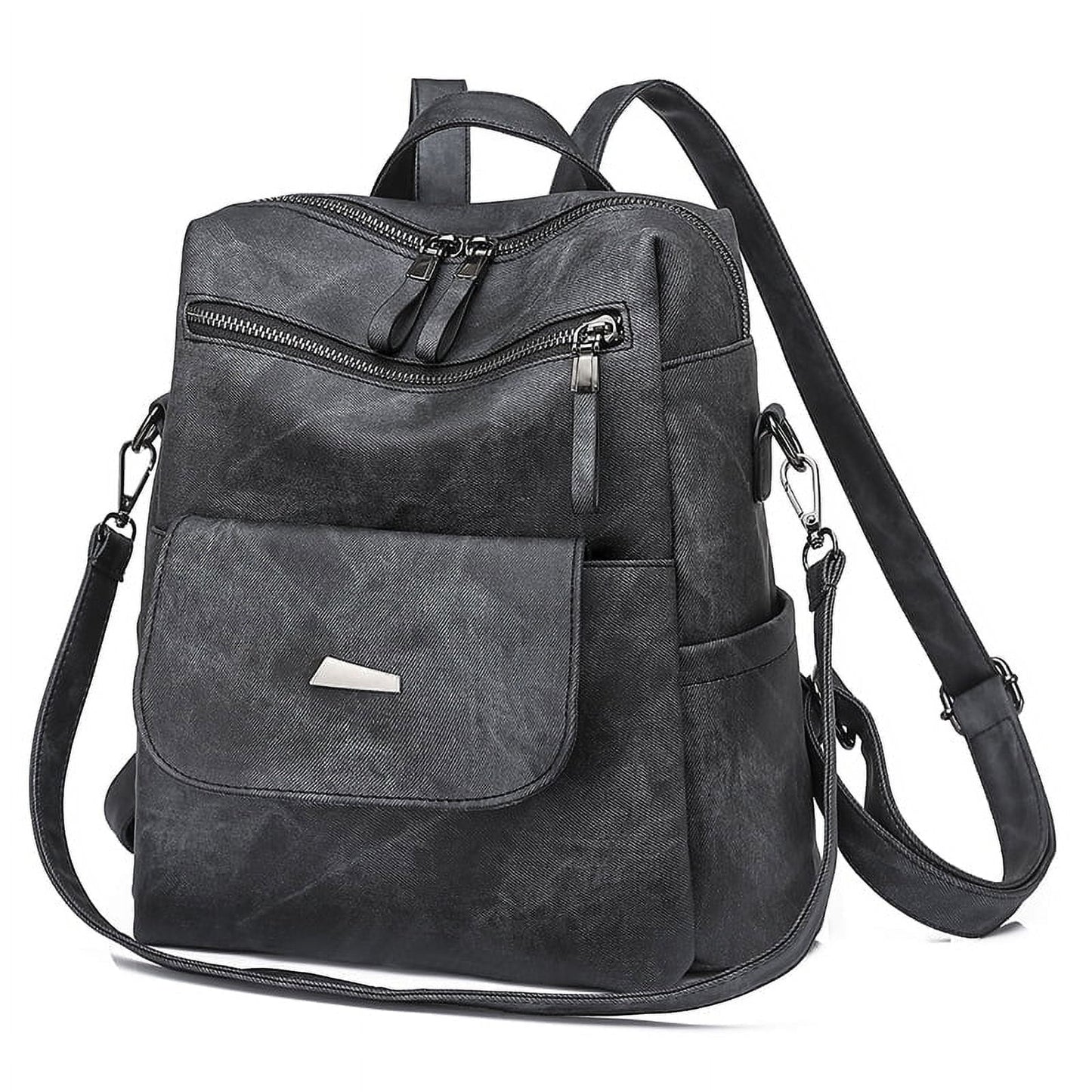 PU Leather Backpack Purse for Women Casual Handbag Ladies Shoulder Bags Black