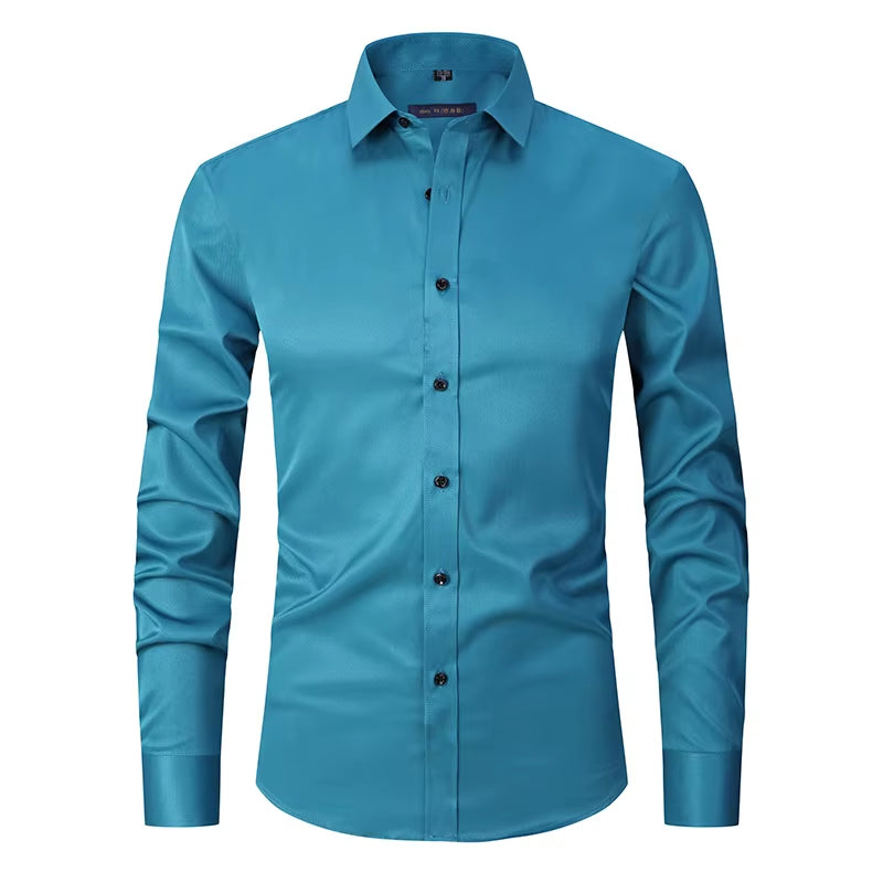 Men'S Purple Bamboo Fiber Dress Shirts Brand Long Sleeve Shirt Solid Slim Fit Casual Formal Non Iron Work Shirt Camisa Masculina