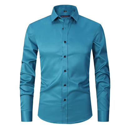 Men'S Purple Bamboo Fiber Dress Shirts Brand Long Sleeve Shirt Solid Slim Fit Casual Formal Non Iron Work Shirt Camisa Masculina