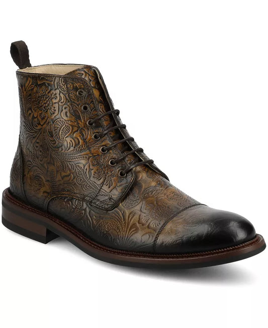 Men'S Rome Embossed Leather Cap Toe Lace-Up Boot