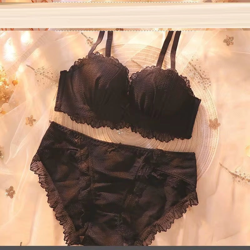 Seamless Bra Set for Women Underwear Wire Free Mesh Lace Bralette Push up Bra and Panty Set Comfortable Intimates Sexy Lingerie