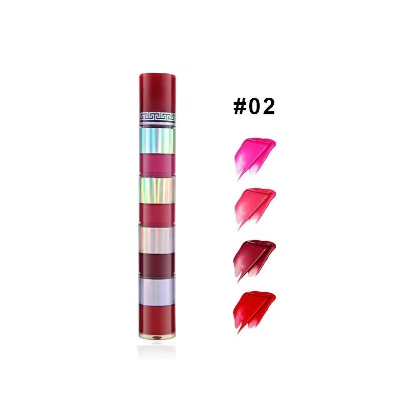 4 In1 Matte Lipstick Kit Combo Strip Velvet Sexy Red Lip Tint Non-Stick Cup Lip Gloss Lip Oil Makeup Lips Cosmetic Set Wholesale