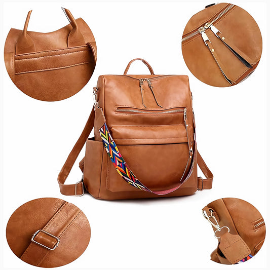 Backpack Purse for Women Fashion Waterproof PU Leather School Backpack Convertible Shoulder Bags Brown