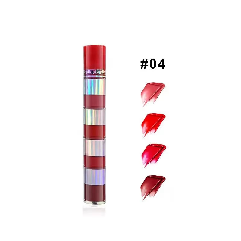 4 In1 Matte Lipstick Kit Combo Strip Velvet Sexy Red Lip Tint Non-Stick Cup Lip Gloss Lip Oil Makeup Lips Cosmetic Set Wholesale