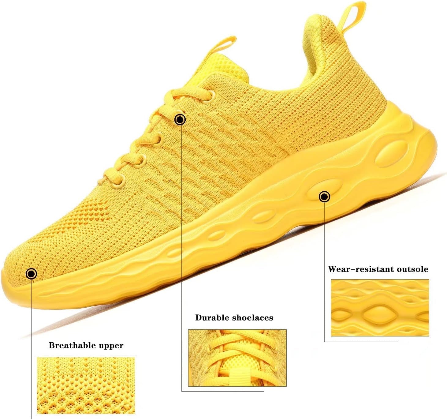 Women'S Running Shoes Walking Tennis Sneakers Ladies Work Casual Comfor Lightweight Non-Slip Gym Trainers Yellow