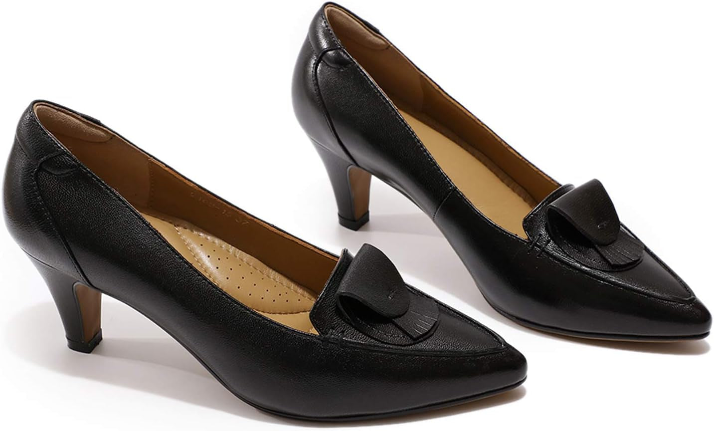 Womens Leather Comfortable Pointed Toe Pumps 7Cm High Heels Dressy Casual Office Work Shoes for Ladies