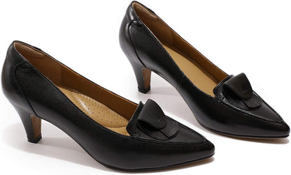 Womens Leather Comfortable Pointed Toe Pumps 7Cm High Heels Dressy Casual Office Work Shoes for Ladies