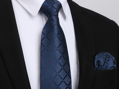 Plaid Checkered Tie Handkerchief Woven Classic Formal Men'S Necktie & Pocket Square Set