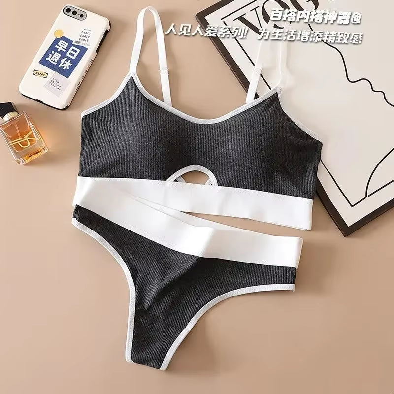 Seamless Bras Sports Bra and Panties Set Women Hollow Out Cotton Underwear U Back Push up Bras Comfort Sexy Lingerie Set