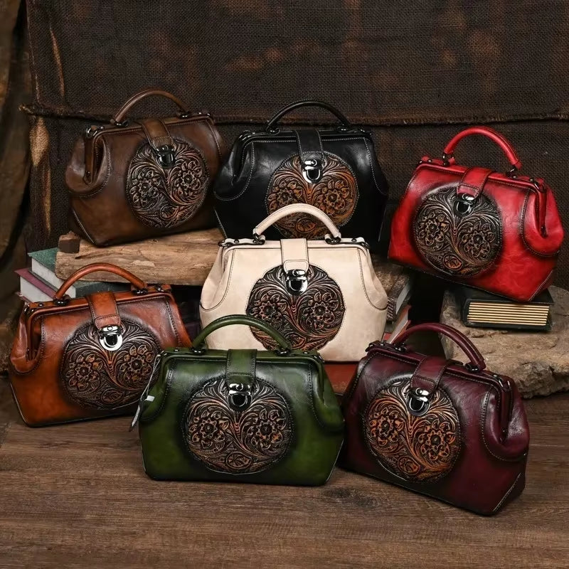 Luxury 2025 New Handmade Women Shoulder Bags Vintage Embossed Leather Woman Handbag for Ladies Backpacks Two Usage Bag