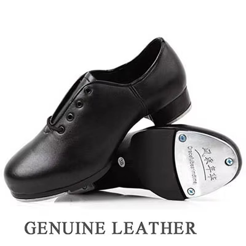 Genuine Leather Adult Tap Dance Shoes Men Women Kicked Shoes Sports Leather Soft Bottom High-Impact Aluminum Plate Black Shoe
