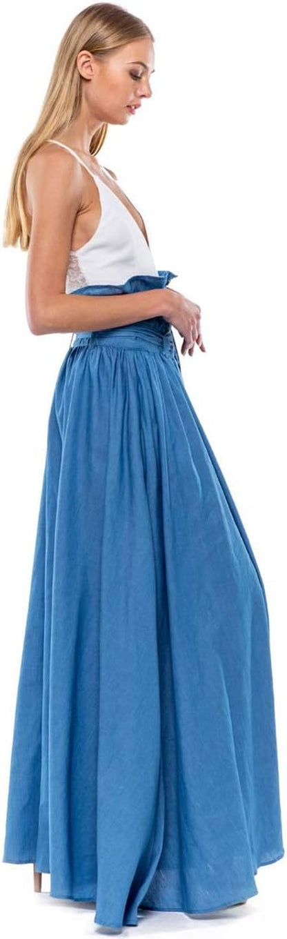Women'S Double Belted High Waist Maxi Jean Skirt