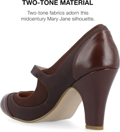 Womens Siri round Toe Block Heel Mary Jane Pumps - Size: 6 - Brown