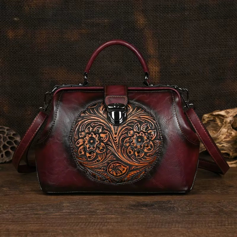 Luxury 2025 New Handmade Women Shoulder Bags Vintage Embossed Leather Woman Handbag for Ladies Backpacks Two Usage Bag