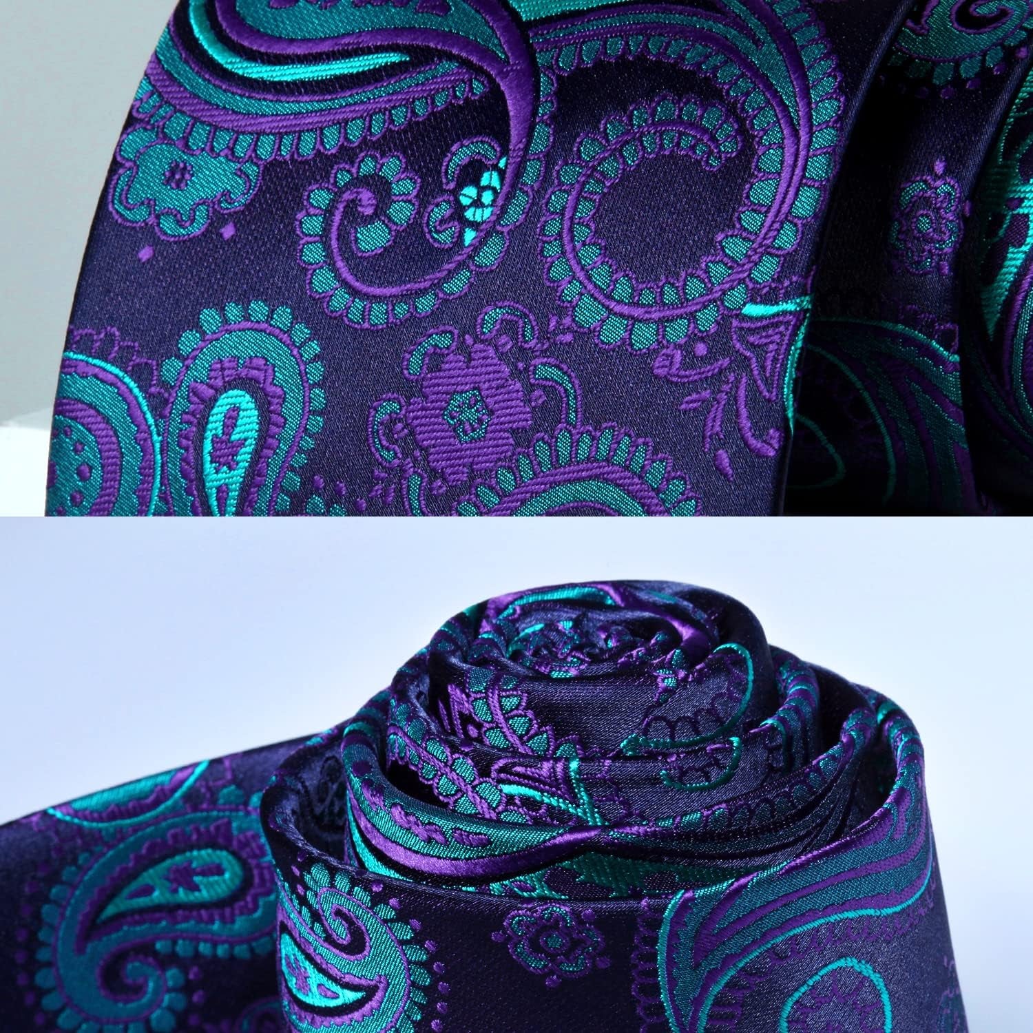 Extra Long Ties for Men Classic Floral Tie and Pocket Square Elegant Silk Necktie Handkerchief Set Wedding Party