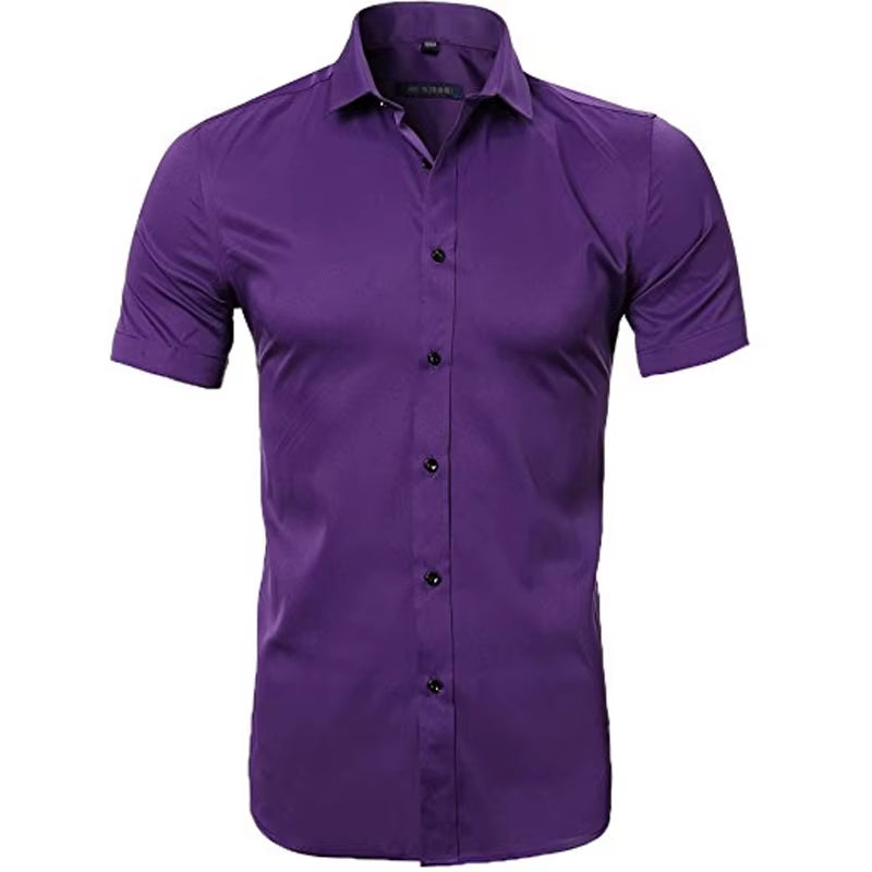 Men'S Purple Bamboo Fiber Dress Shirts Brand Long Sleeve Shirt Solid Slim Fit Casual Formal Non Iron Work Shirt Camisa Masculina