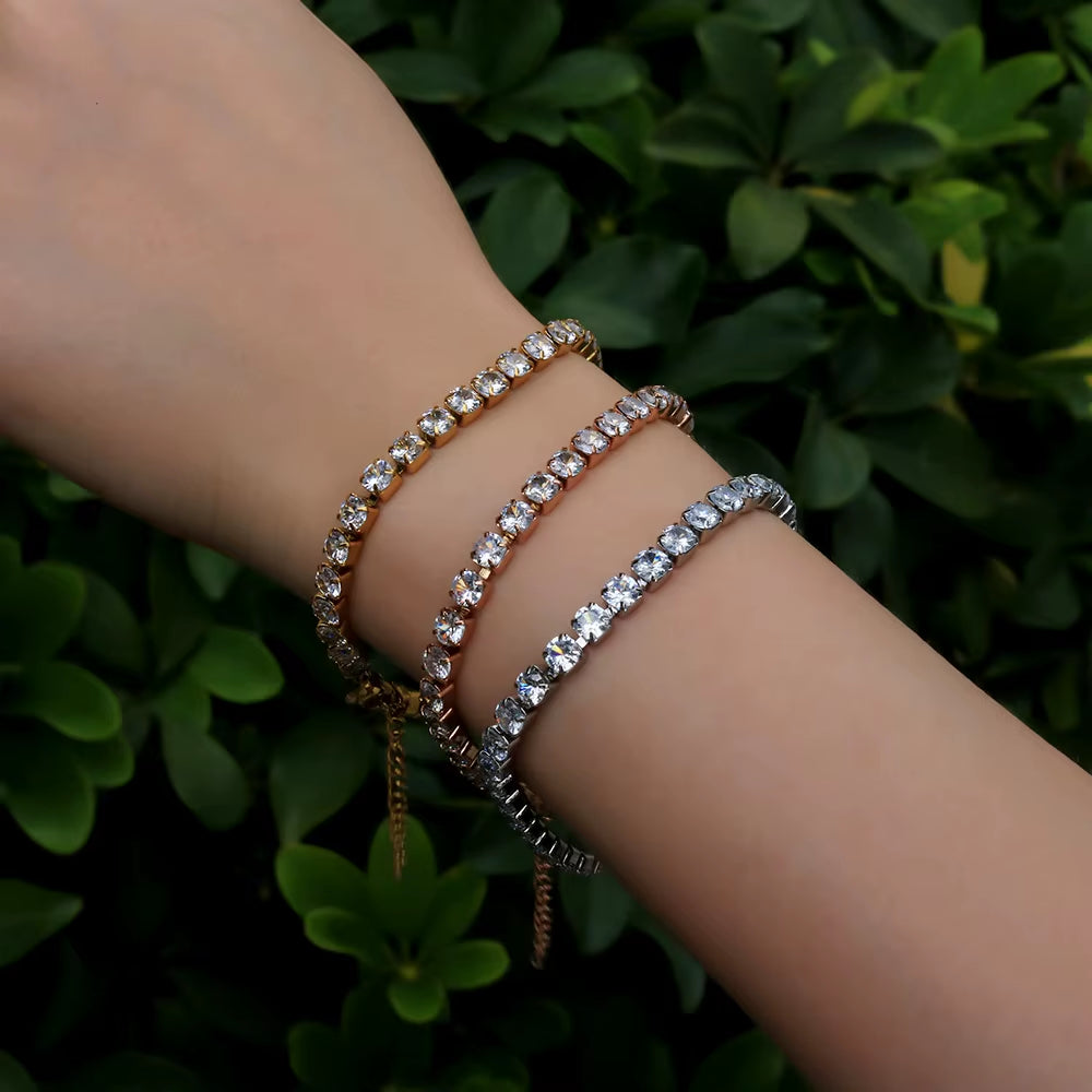Fashion High Quality Stainless Steel Cubic Zirconia Collar Necklace Rhinestone Bracelet Woman Trendy Jewelry Set Gift Wholesale
