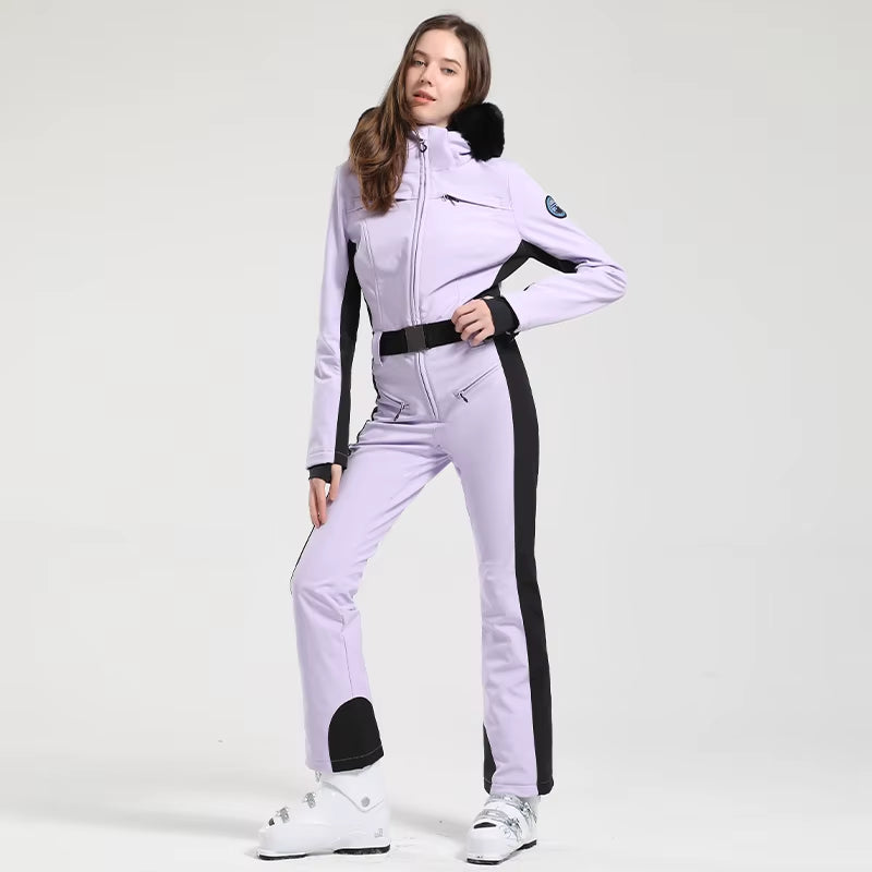 One-Piece Ski Suit Women Thickening Snowboard Female Overalls Winter Windproof Waterproof Breathable Clothing Skiing