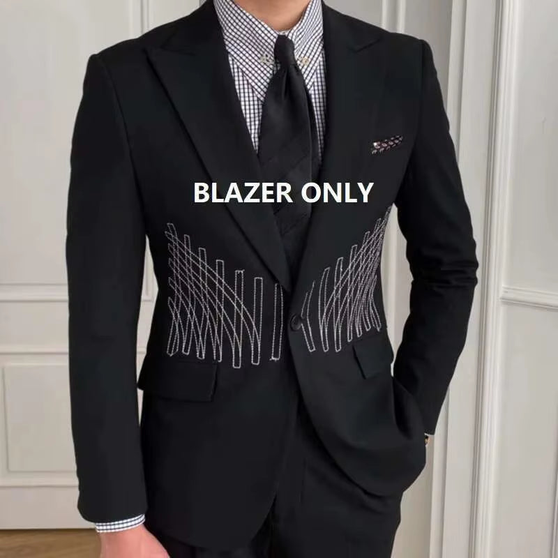 2023 High Quality Embroidery Patterns Suit Two Piece Wedding Party Suit Groom Banquet Suit Slim Costume Homme Mariage
