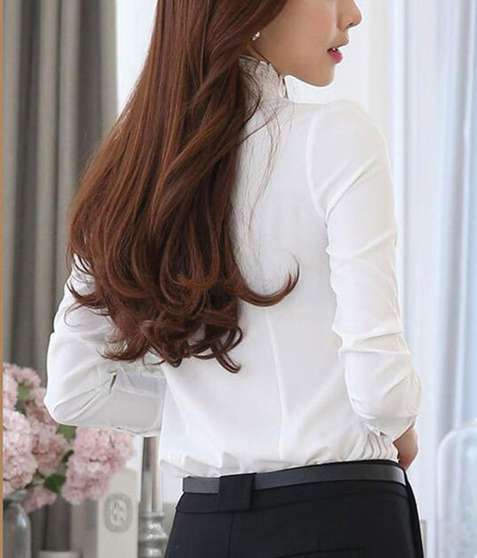 Womens Vintage Victorian Pleated Button down Shirt Long Sleeve Stretch Blouse